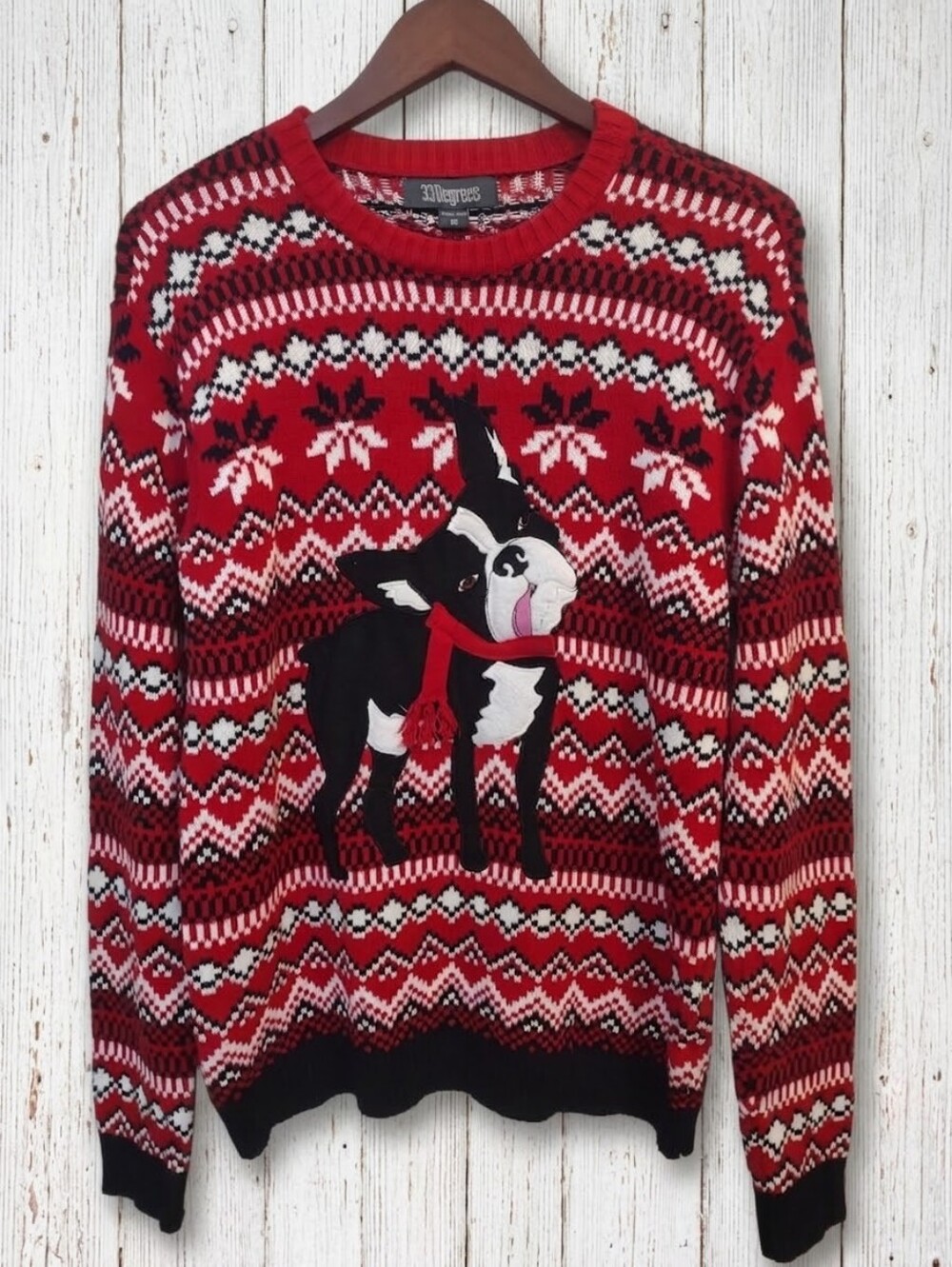 33Degrees Men's Boston Terrier Christmas Sweater Size Medium